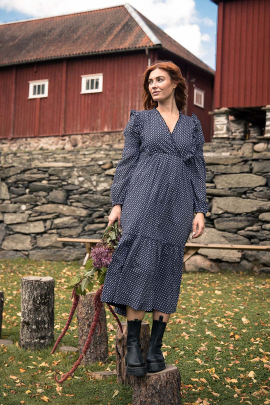 Flounce dobby midi dress - Blue star