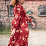 Flounce dobby midi dress - Red Flower