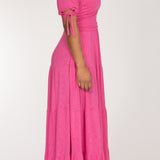 Flowy maxi jersey dress - Cerise