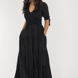 Flowy maxi jersey dress - Black