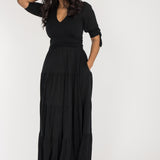 Flowy maxi jersey dress - Black
