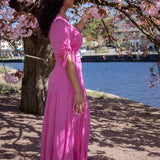Flowy maxi jersey dress - Cerise