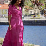 Flowy maxi jersey dress - Cerise