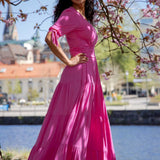 Flowy maxi jersey dress - Cerise