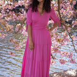 Flowy maxi jersey dress - Cerise
