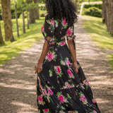 Flowy maxi jersey dress - Black