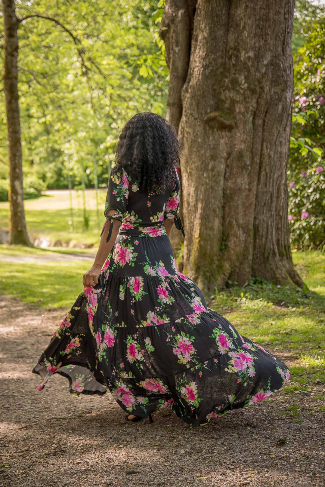 Flowy maxi jersey dress - Black