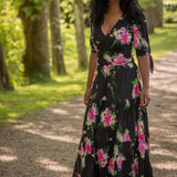 Flowy maxi jersey dress - Black