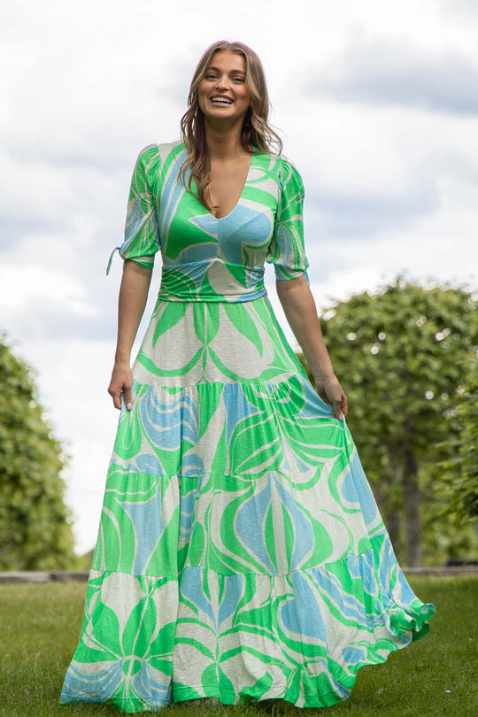 Flowy maxi jersey dress - Green