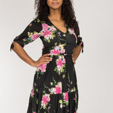 Flowy short jersey dress - Black Flower