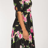 Flowy short jersey dress - Black Flower
