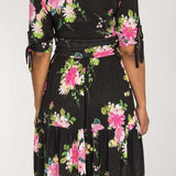 Flowy short jersey dress - Black Flower