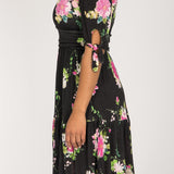 Flowy short jersey dress - Black Flower