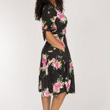Flowy short jersey dress - Black Flower