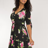 Flowy short jersey dress - Black Flower