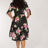 Flowy short jersey dress - Black Flower