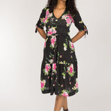 Flowy short jersey dress - Black Flower