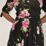 Flowy short jersey dress - Black Flower