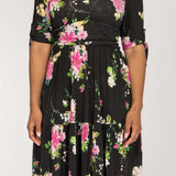Flowy short jersey dress - Black Flower