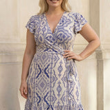 Frill wrap short jersey dress - Blue