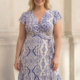 Frill wrap short jersey dress - Blue