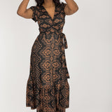Frill wrap midi jersey dress - Brown