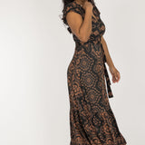 Frill wrap midi jersey dress - Brown