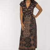 Frill wrap midi jersey dress - Brown