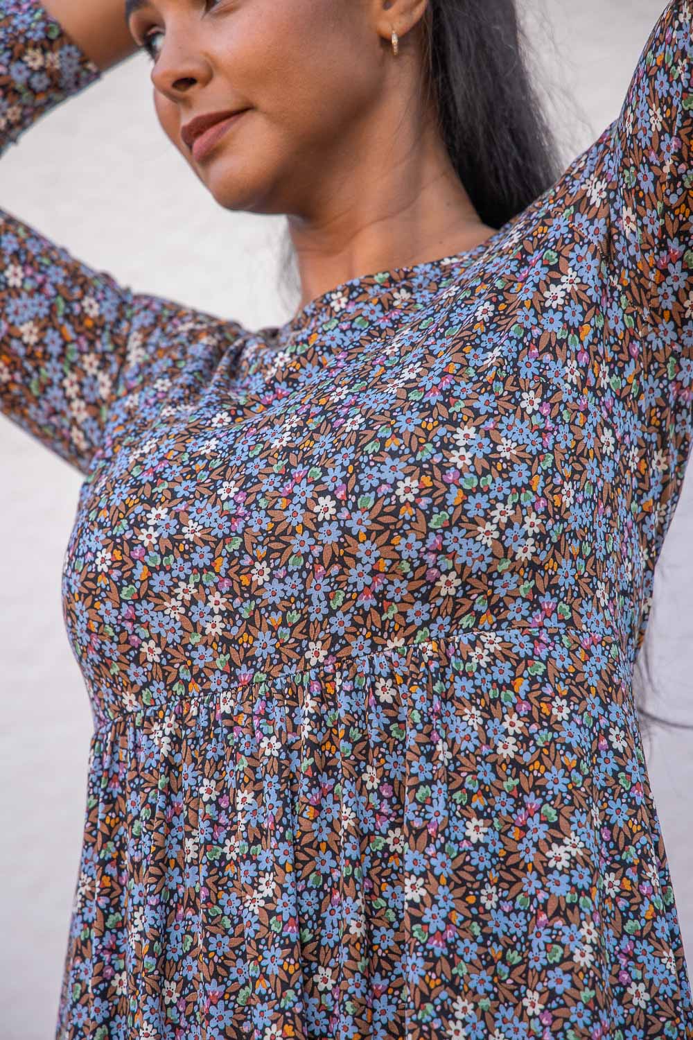Ideal midi jersey dress - Brown flowers