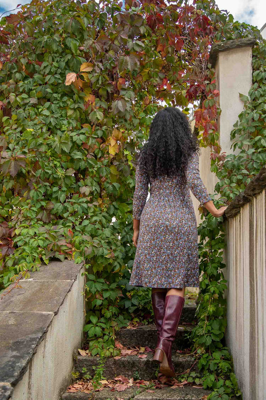 Ideal jersey dress - Brown flowers