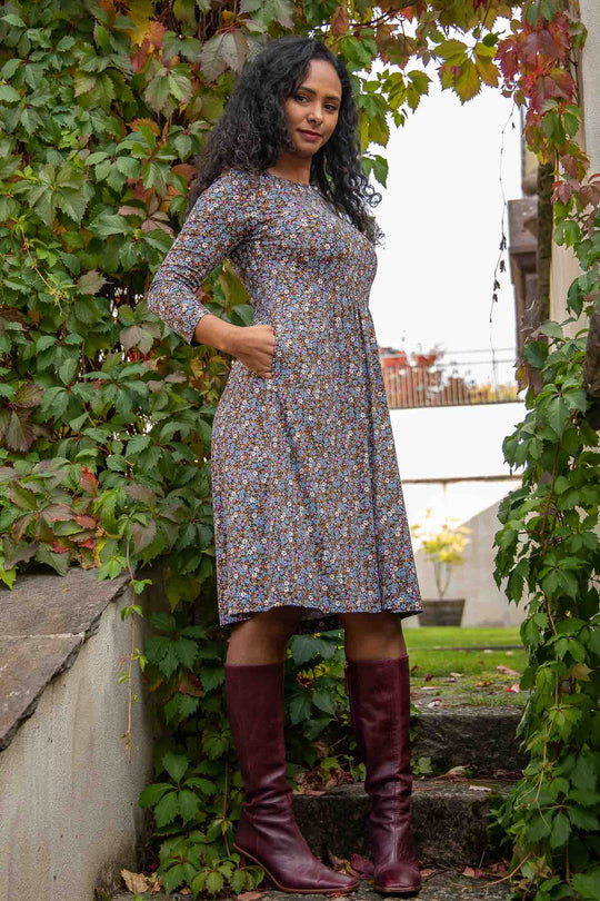 Ideal jersey dress - Brown flowers