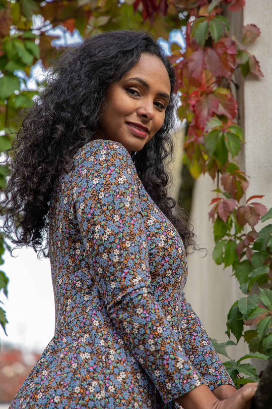 Ideal jersey dress - Brown flowers