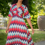 Knot draped maxi jersey dress - Blue-Pink