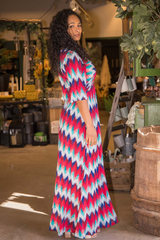 Knot draped maxi jersey dress - Blue-Pink