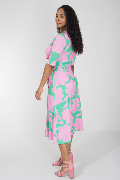 Loose fit printed midi wrap jersey dress - Green - Vadlång, mönstrad omlottklänning i trikå