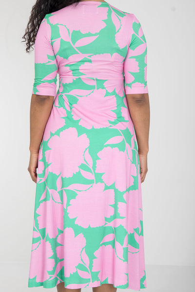 Loose fit printed midi wrap jersey dress - Green - Vadlång, mönstrad omlottklänning i trikå