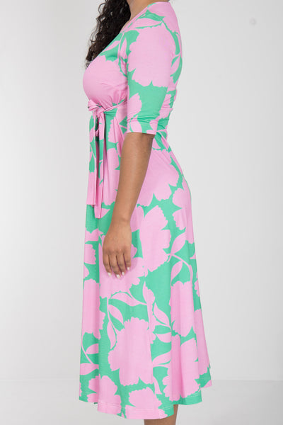 Loose fit printed midi wrap jersey dress - Green - Vadlång, mönstrad omlottklänning i trikå