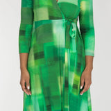 Loose fit short wrap jersey dress - Green