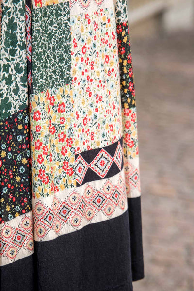 My smocked jersey short dress - Patchwork - Mönstrad knälång trikåklänning med smock