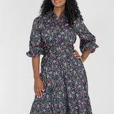Cotton shirt midi dress - Navy flowers