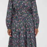 Cotton shirt midi dress - Navy flowers