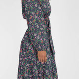 Cotton shirt midi dress - Navy flowers