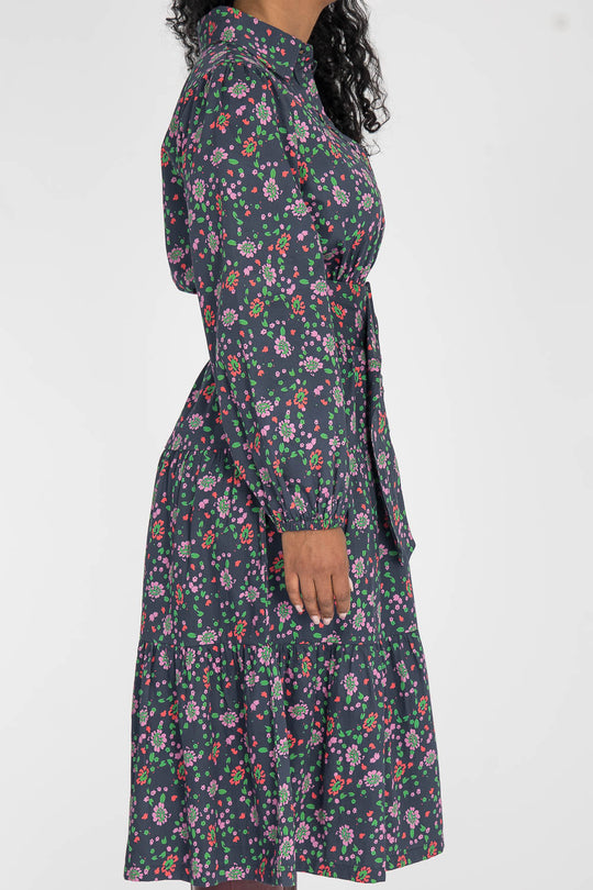 Cotton shirt midi dress - Navy flowers
