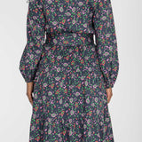Cotton shirt midi dress - Navy flowers