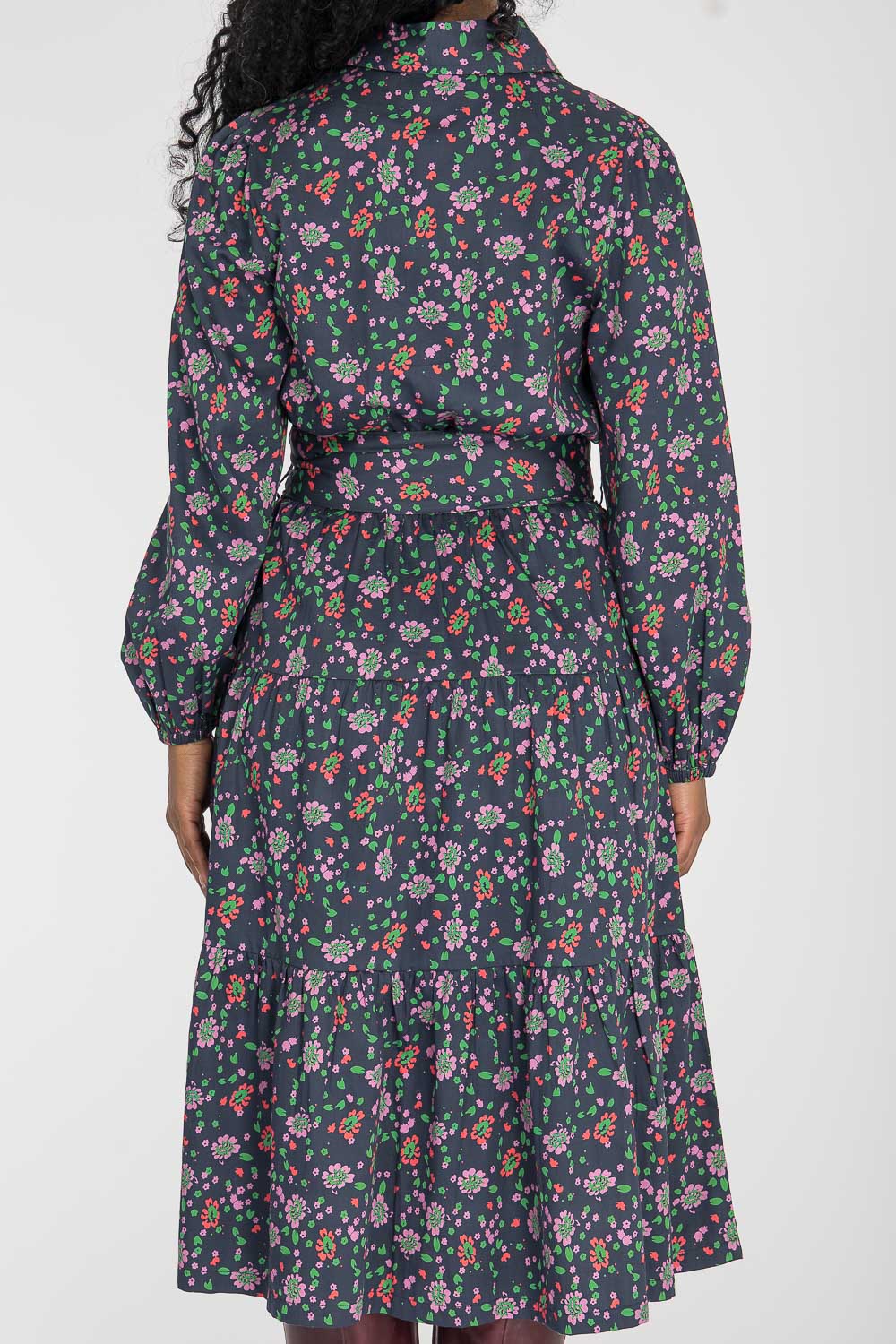 Cotton shirt midi dress - Navy flowers