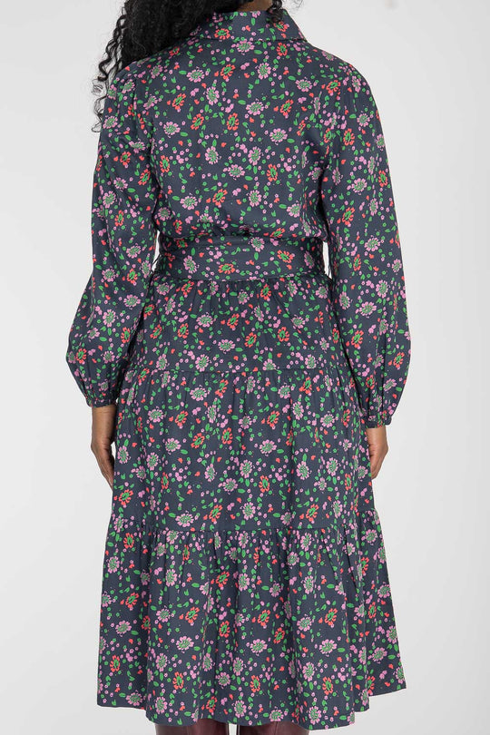 Cotton shirt midi dress - Navy flowers