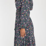 Cotton shirt midi dress - Navy flowers