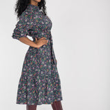 Cotton shirt midi dress - Navy flowers