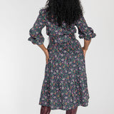 Cotton shirt midi dress - Navy flowers
