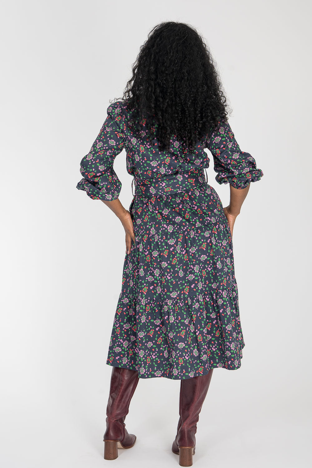 Cotton shirt midi dress - Navy flowers